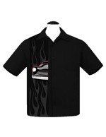  Kortærmet skjorte: bowling shirt - Steady Clothing - Merc Flame Panel in Black